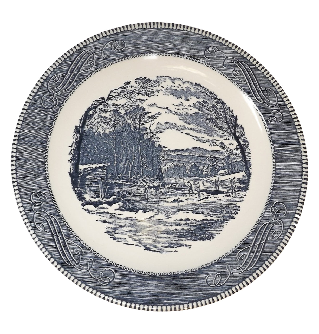 11" Plat de présentation – Currier & Ives Bleu - Angleterre