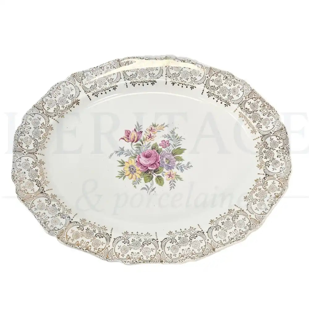 Vintage Golden Fragrance 13½-inch Oval Serving Platter by Canonsburg, made in the USA, featuring the classic discontinued pattern.