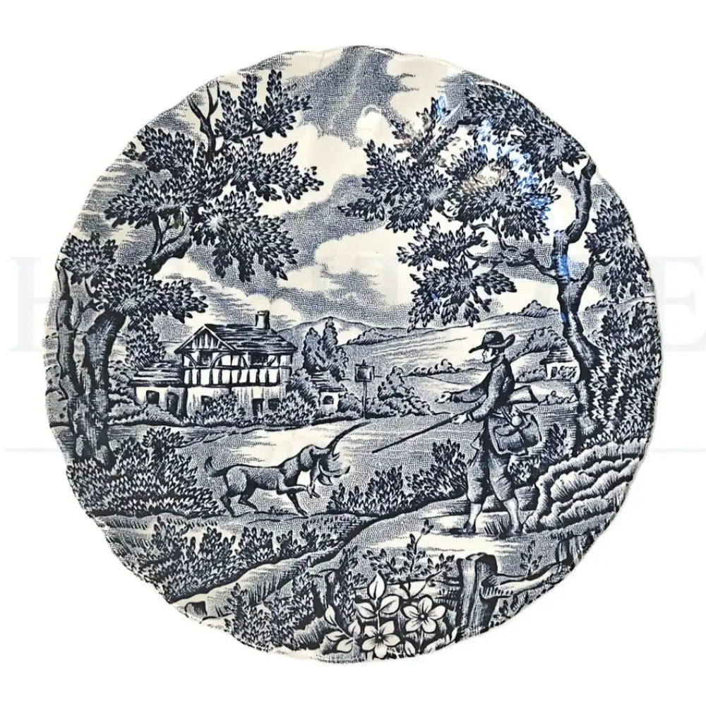 Vintage The Hunter 24-piece dinnerware set by Myott, made in England, including dinner and salad plates, bread & butter plates, bowls, flat cups and saucers.