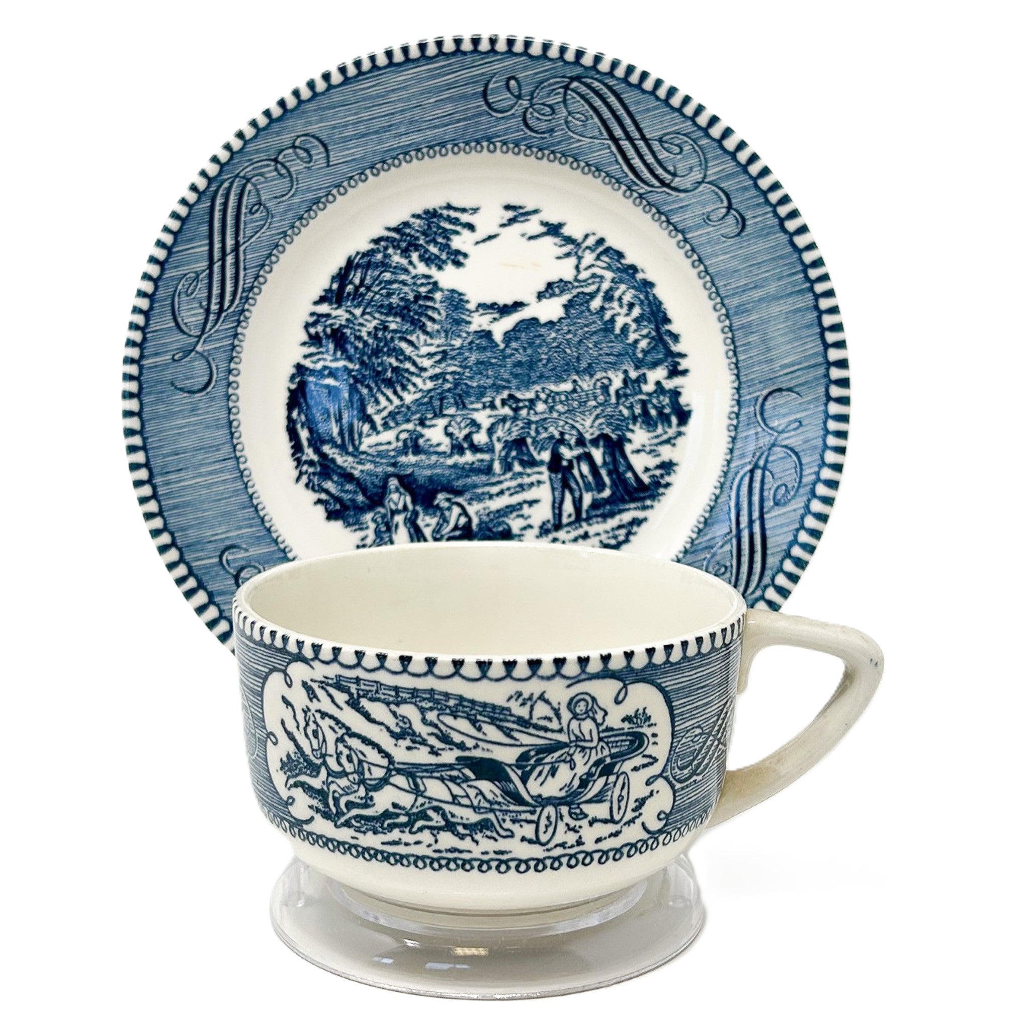 Ensemble tasse plate et soucoupe – Currier & Ives Bleu - Angleterre