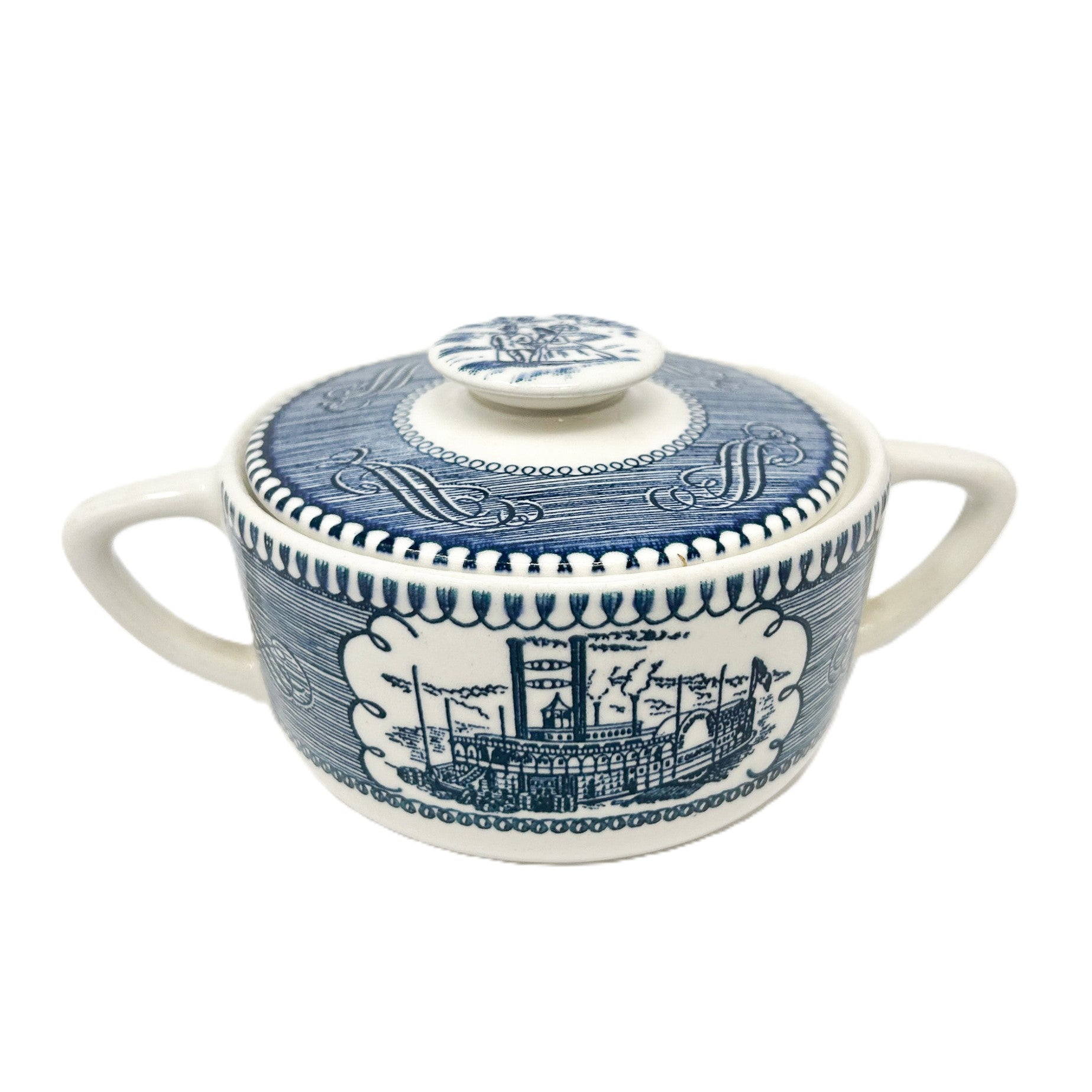 Sucrier avec couvercle – Currier & Ives Blue - Angleterre