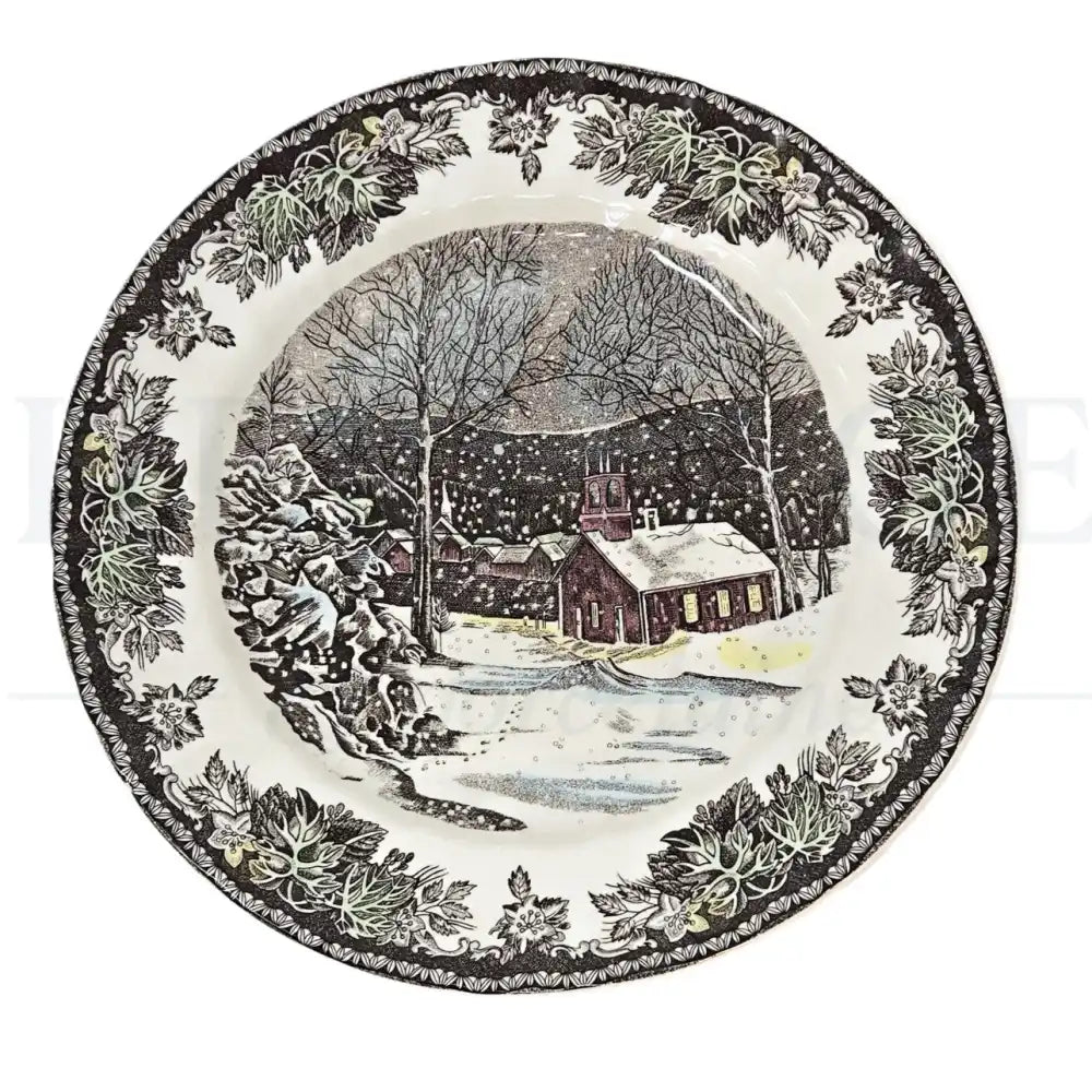 Johnson Brothers Friendly Village dinner plate featuring the classic vintage scenic pattern with a charming English countryside design.