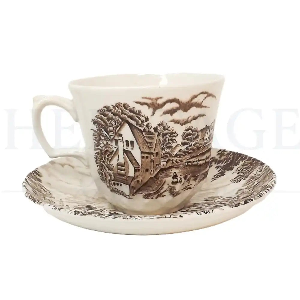 Flat Cup & Saucer Set - Country Days Brown - England - Flat Cup & Saucer Set