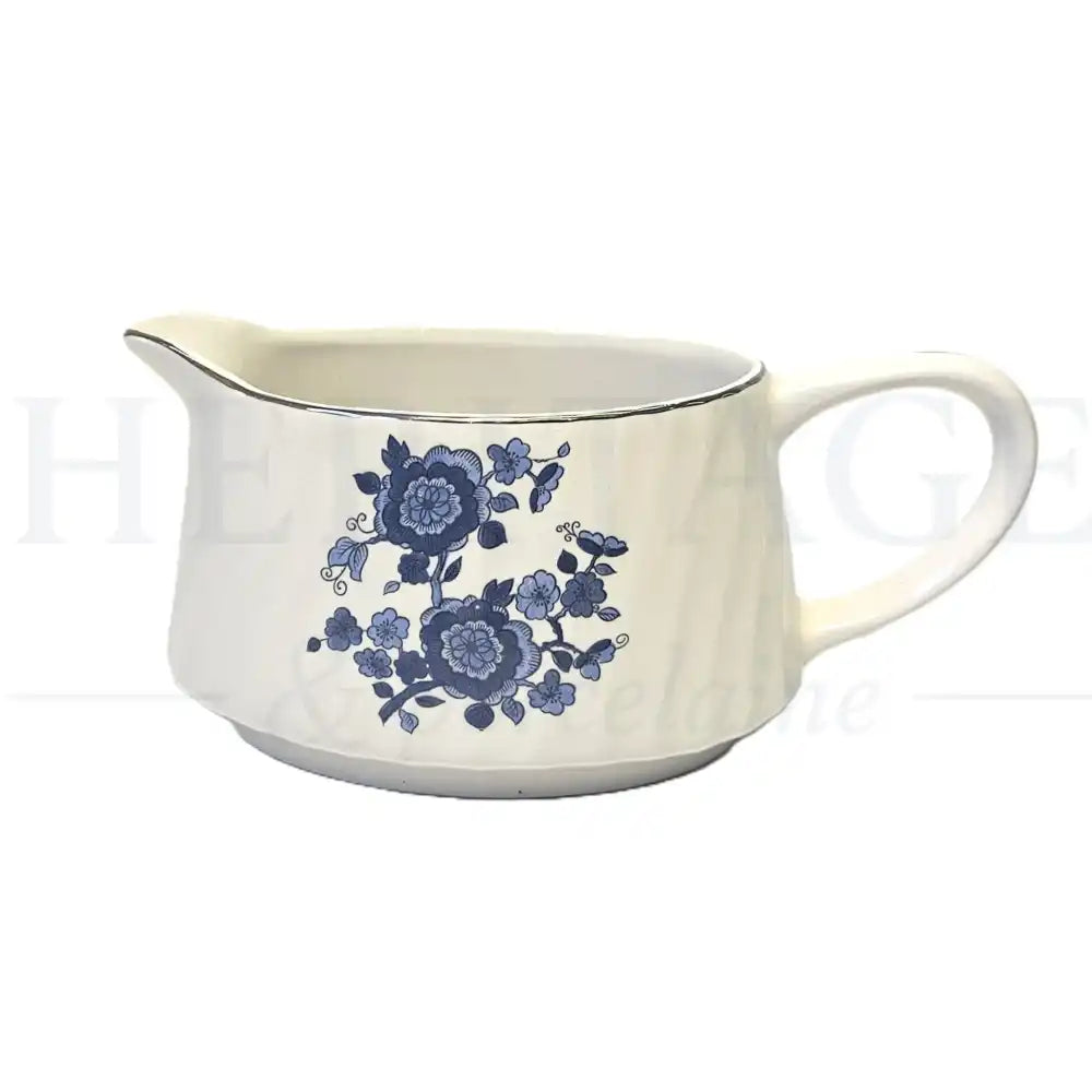 Vintage Royal Blue Gravy Boat by Wedgwood Ironstone, made in England, featuring the classic discontinued Royal Blue pattern.