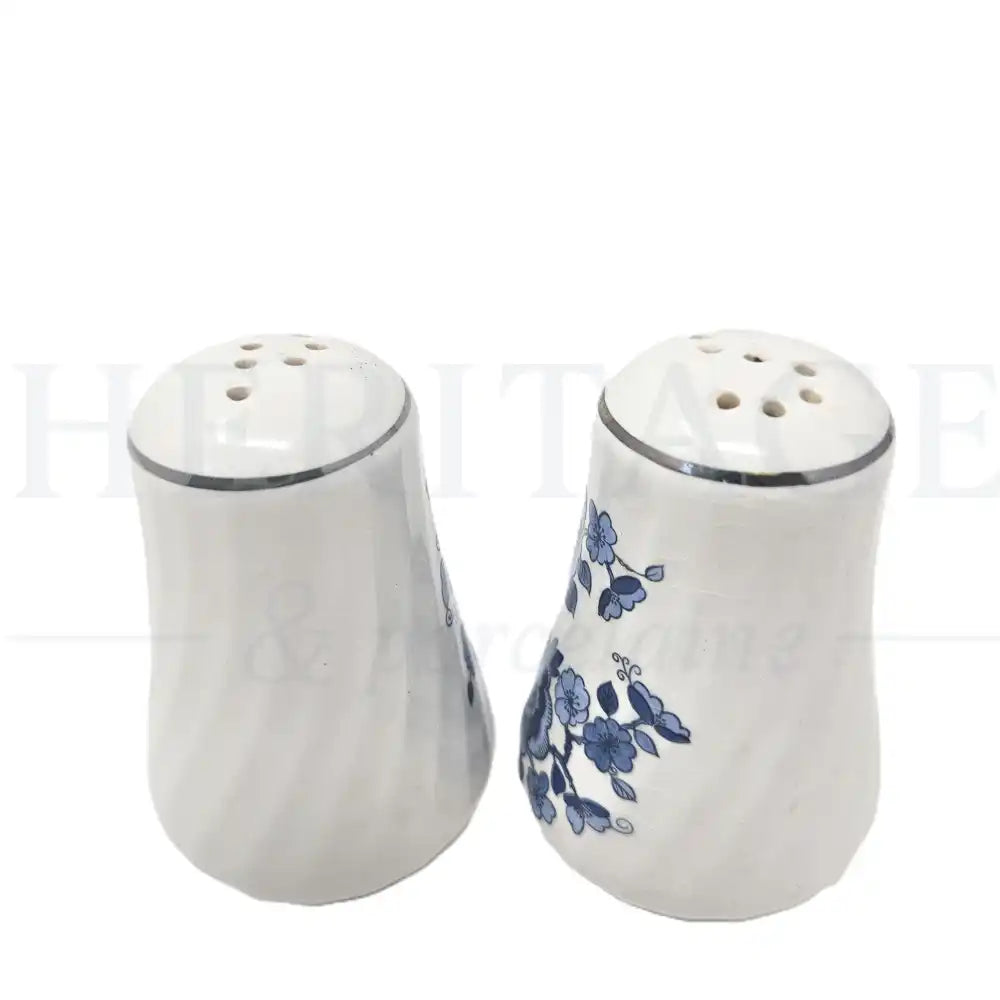 Vintage Royal Blue Salt & Pepper Shakers by Wedgwood Ironstone, made in England, featuring the classic discontinued Royal Blue pattern.