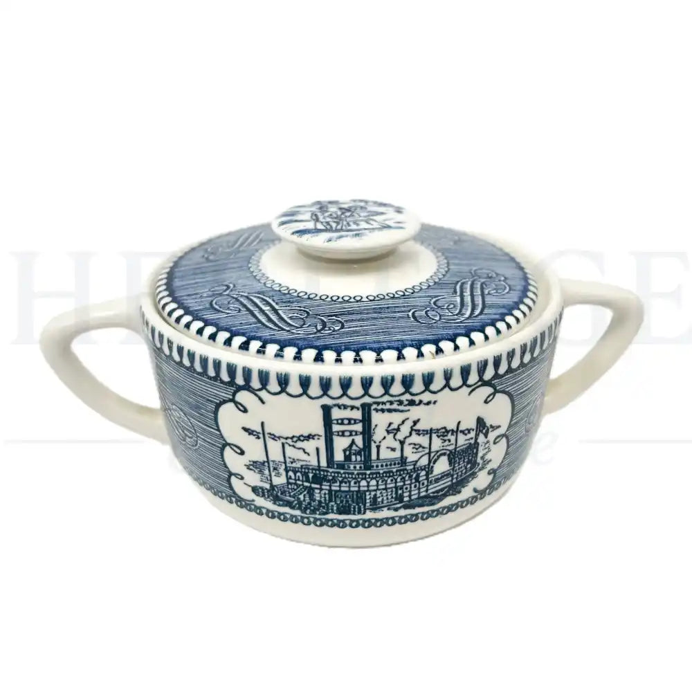 Sugar Bowl & Lid – Currier & Ives Blue - England - Sugar Bowl