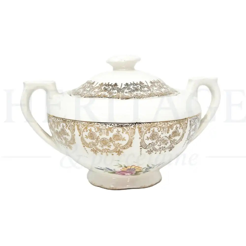 Vintage Golden Fragrance Sugar Bowl with Lid by Canonsburg, made in the USA, featuring the classic discontinued Golden Fragrance pattern.