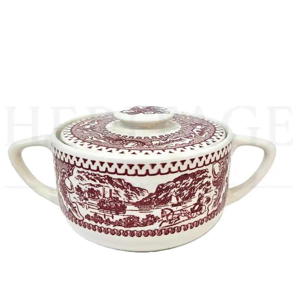 Vintage Royal USA Memory Lane Pink sugar bowl with lid, made in the USA, featuring the classic pink floral pattern.