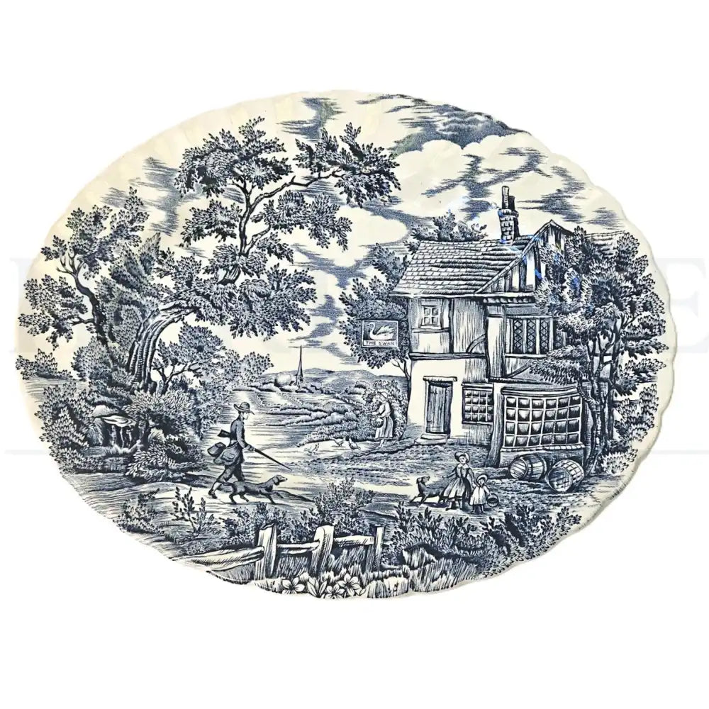 Vintage The Hunter 12½-inch Oval Serving Platter by Myott, made in England, featuring the classic discontinued The Hunter pattern.