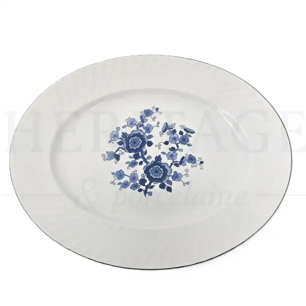Vintage Royal Blue 12-inch Oval Serving Platter by Wedgwood Ironstone, made in England, featuring the classic discontinued Royal Blue pattern.