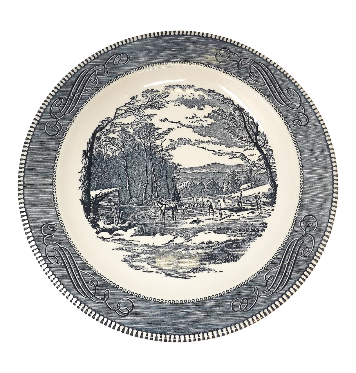 12" Plat de présentation – Currier & Ives Bleu - Angleterre