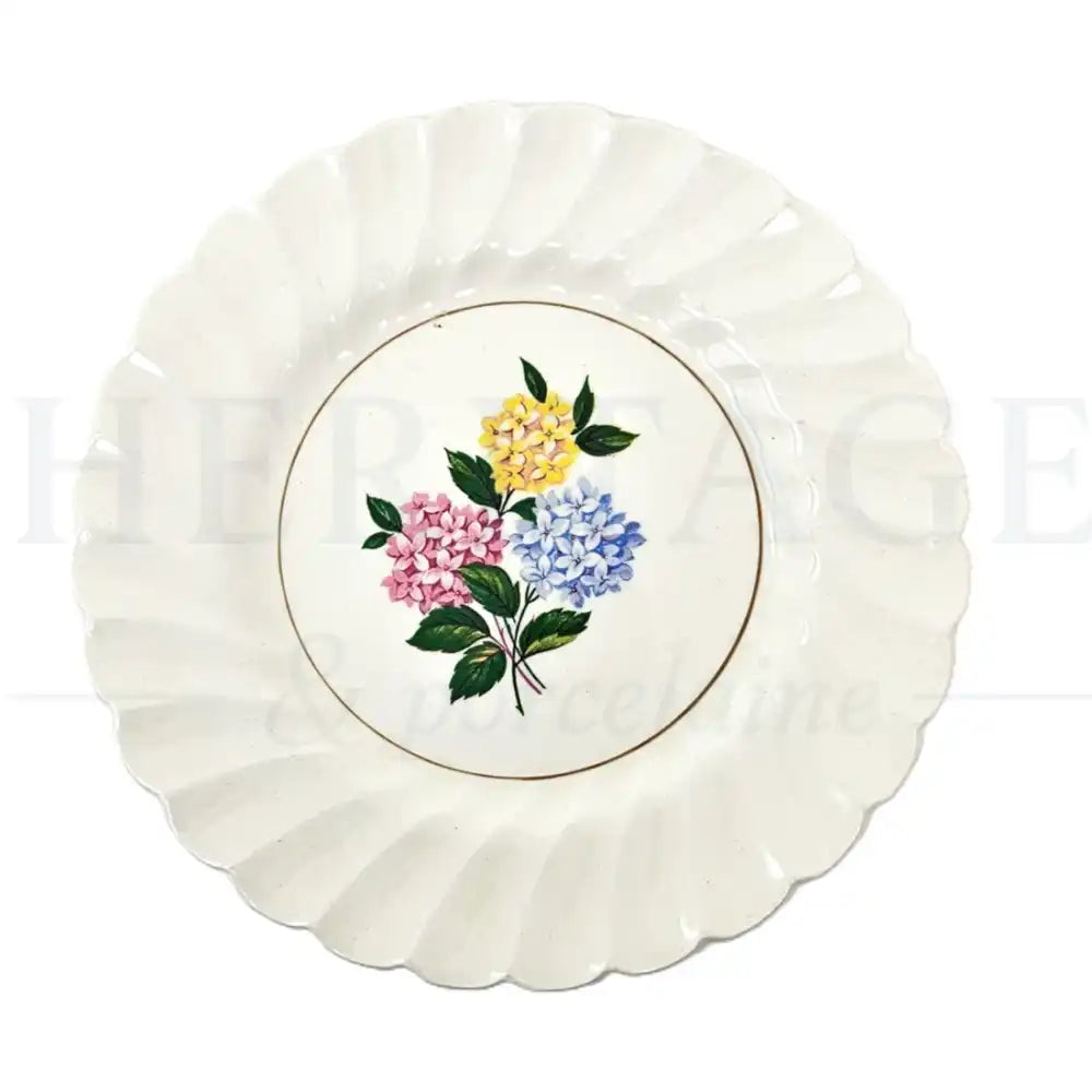 Vintage Hydrangea 16-piece dinnerware set by Myott Staffordshire, made in England, with dinner plates, fruit & dessert bowls, bread & butter plates and soup bowls.