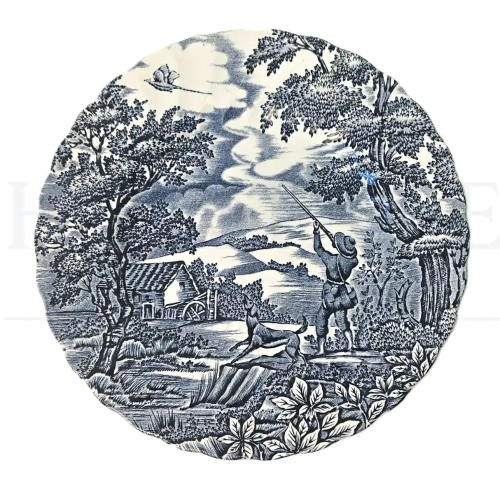 Vintage The Hunter 24-piece dinnerware set by Myott, made in England, including dinner and salad plates, bread & butter plates, bowls, flat cups and saucers.