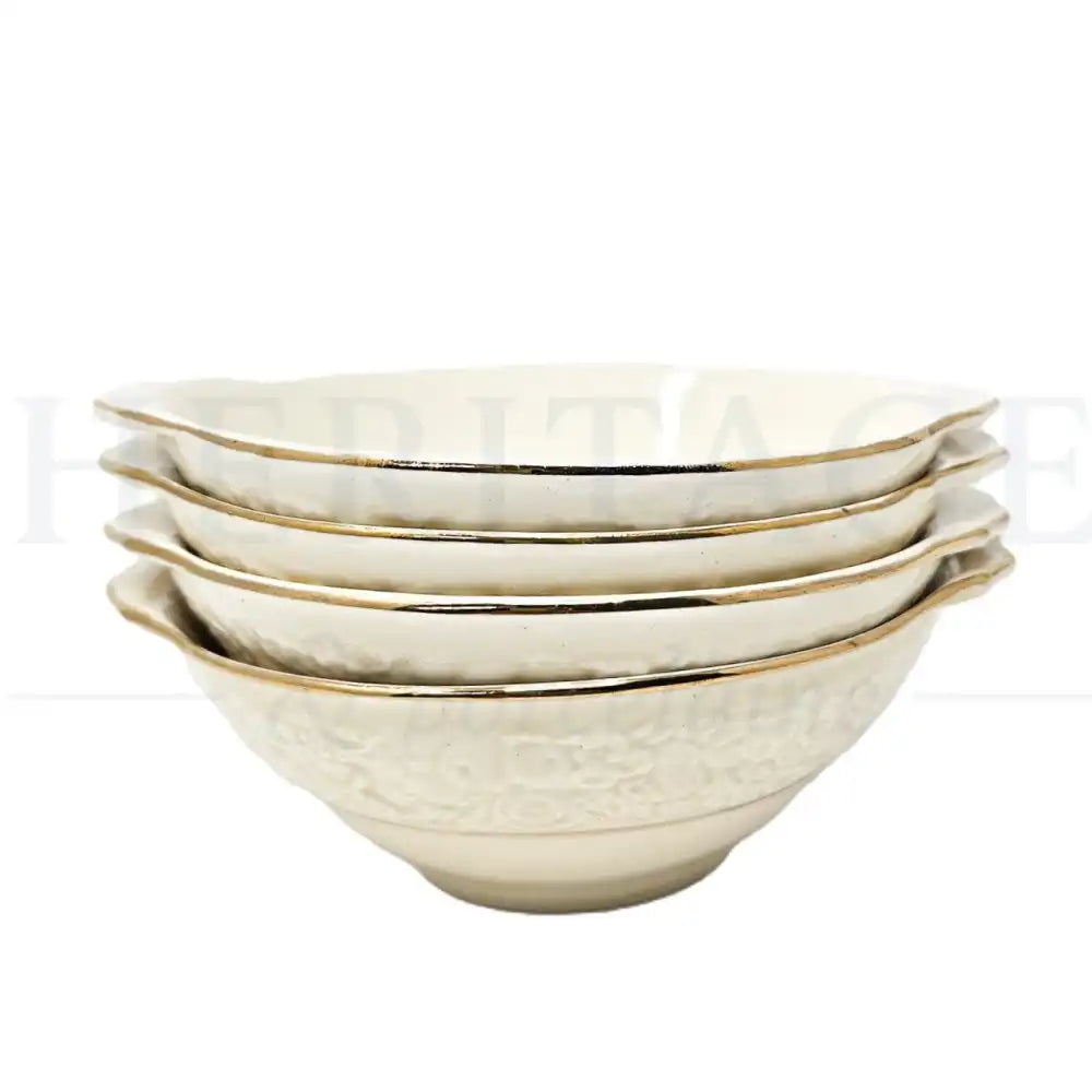 Vintage Golden Gladen Glamour 4-piece cereal bowl set by Crown Ducal, made in England, featuring the classic discontinued pattern.