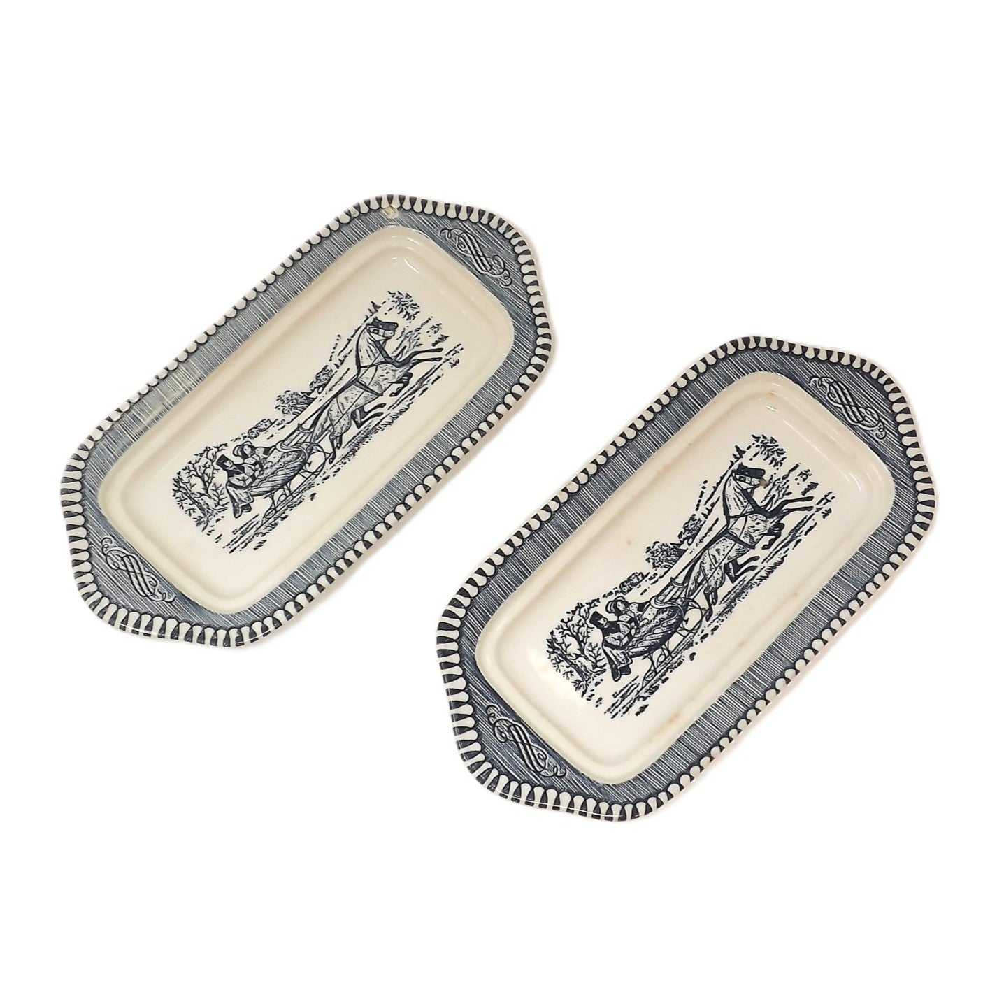 Beurrier sans couvercle – Currier & Ives Blue - Angleterre