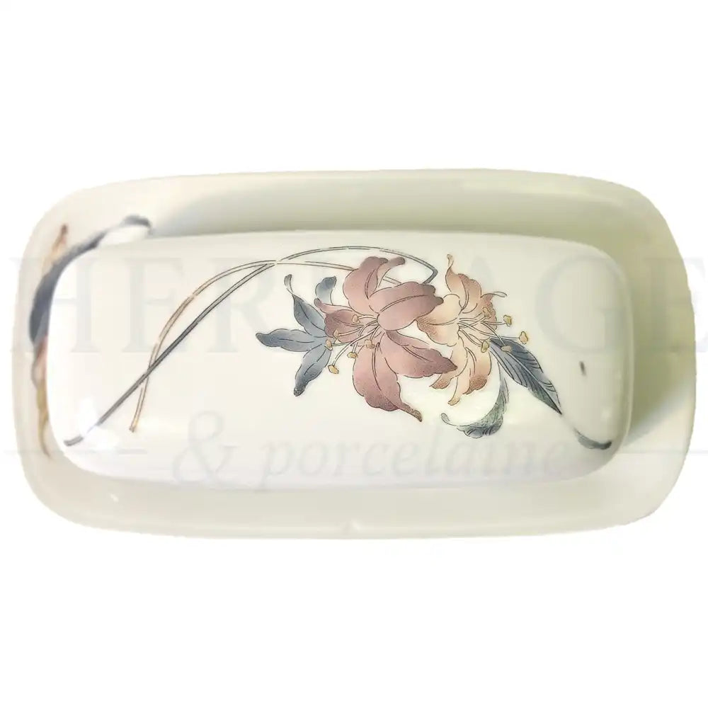 Fine China of Japan Anatole butter dish with lid featuring an elegant vintage decorative pattern.