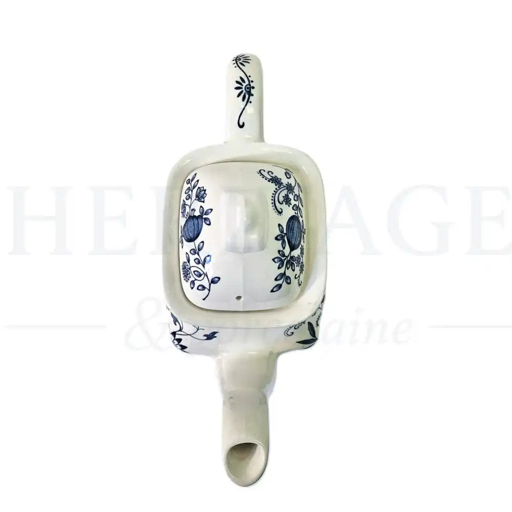 Wedgwood Blue Onion coffee pot with lid featuring a classic blue and white floral pattern.