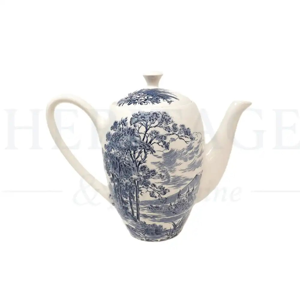 Coffee Pot & Lid - Country Side White & Blue - England - Coffee Pot & Lid