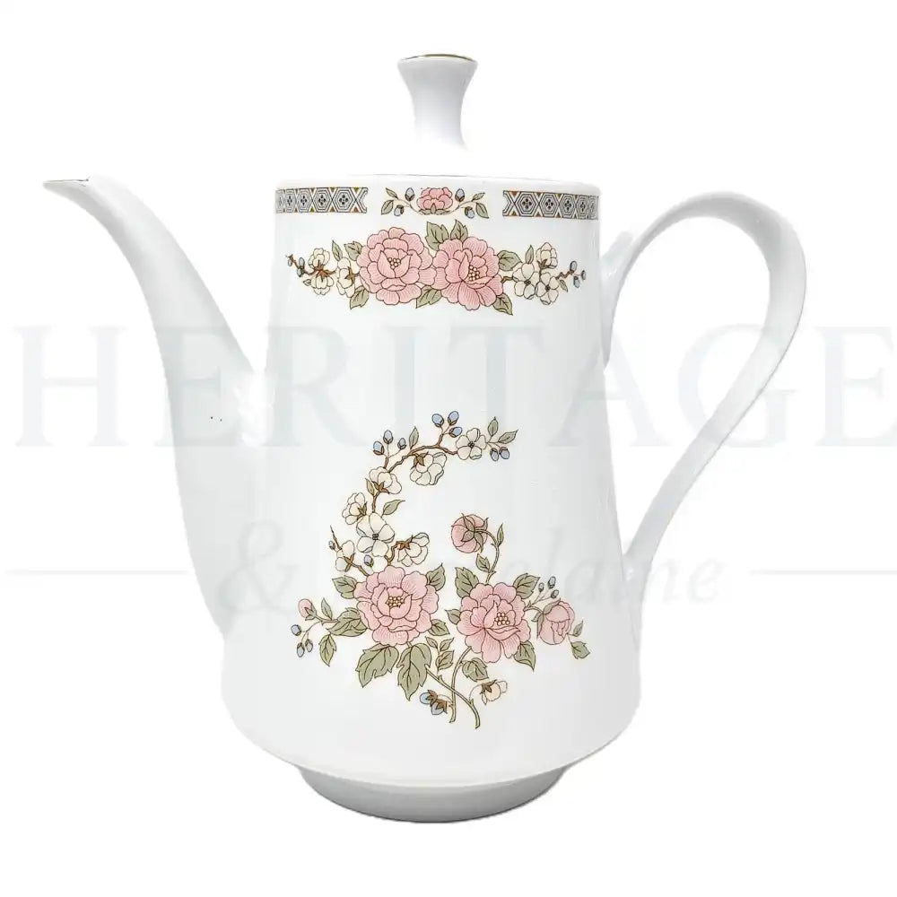 Vintage Floral Mist Coffee Pot with Lid by Fairfield, made in Japan, featuring the delicate floral design of the discontinued Floral Mist pattern.