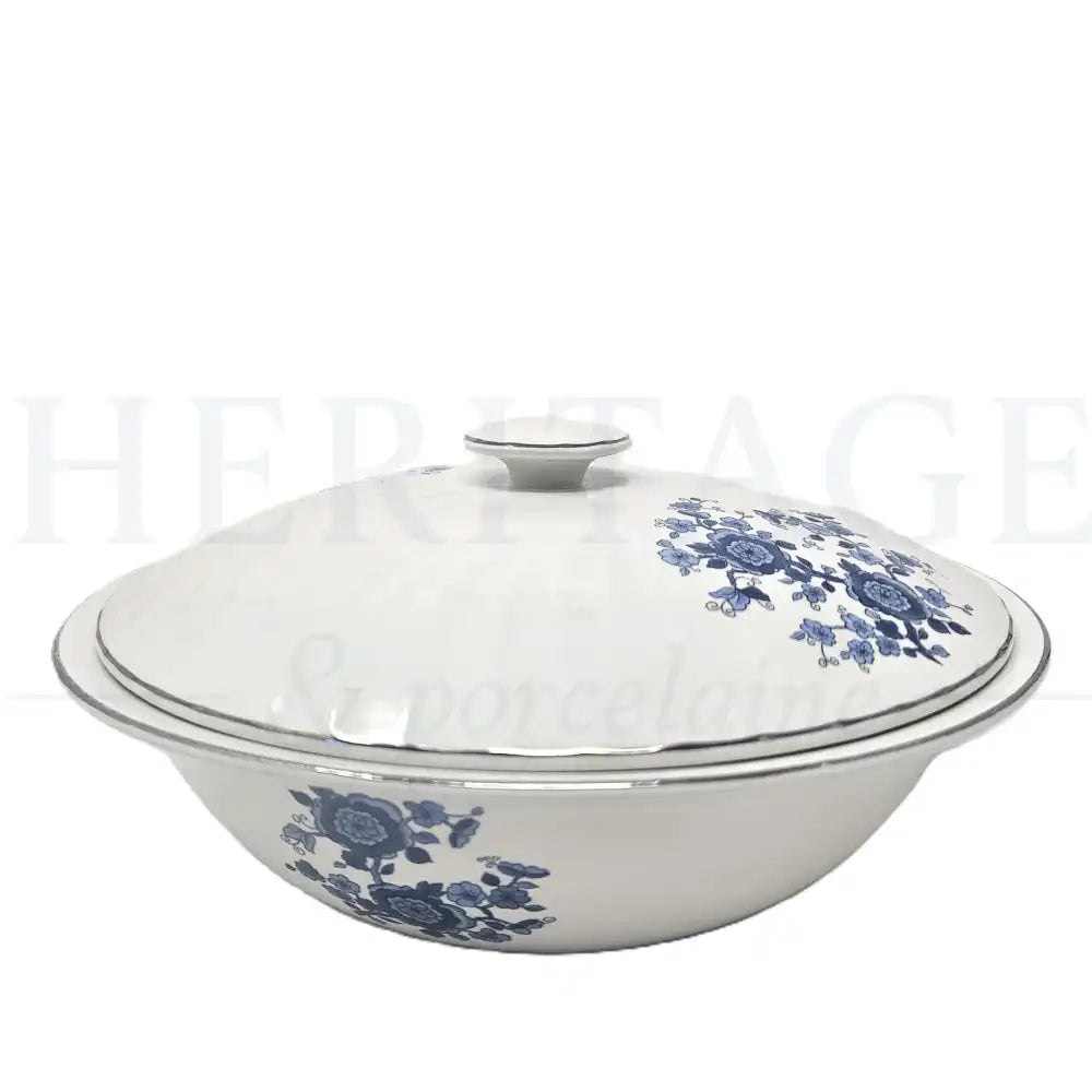 Vintage Royal Blue Covered Vegetable Bowl by Wedgwood Ironstone, made in England, featuring the classic discontinued Royal Blue pattern.