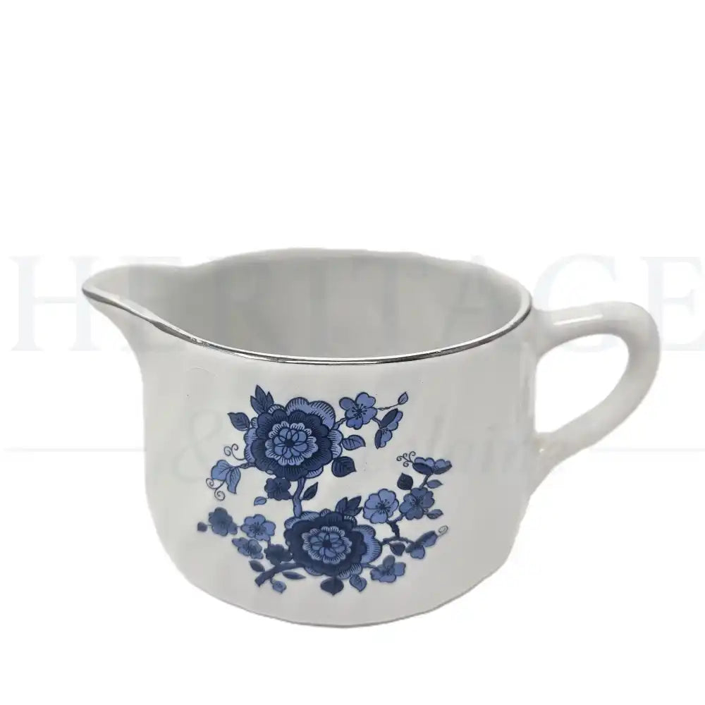 Vintage Royal Blue Creamer by Wedgwood Ironstone, made in England, featuring the classic discontinued Royal Blue pattern.