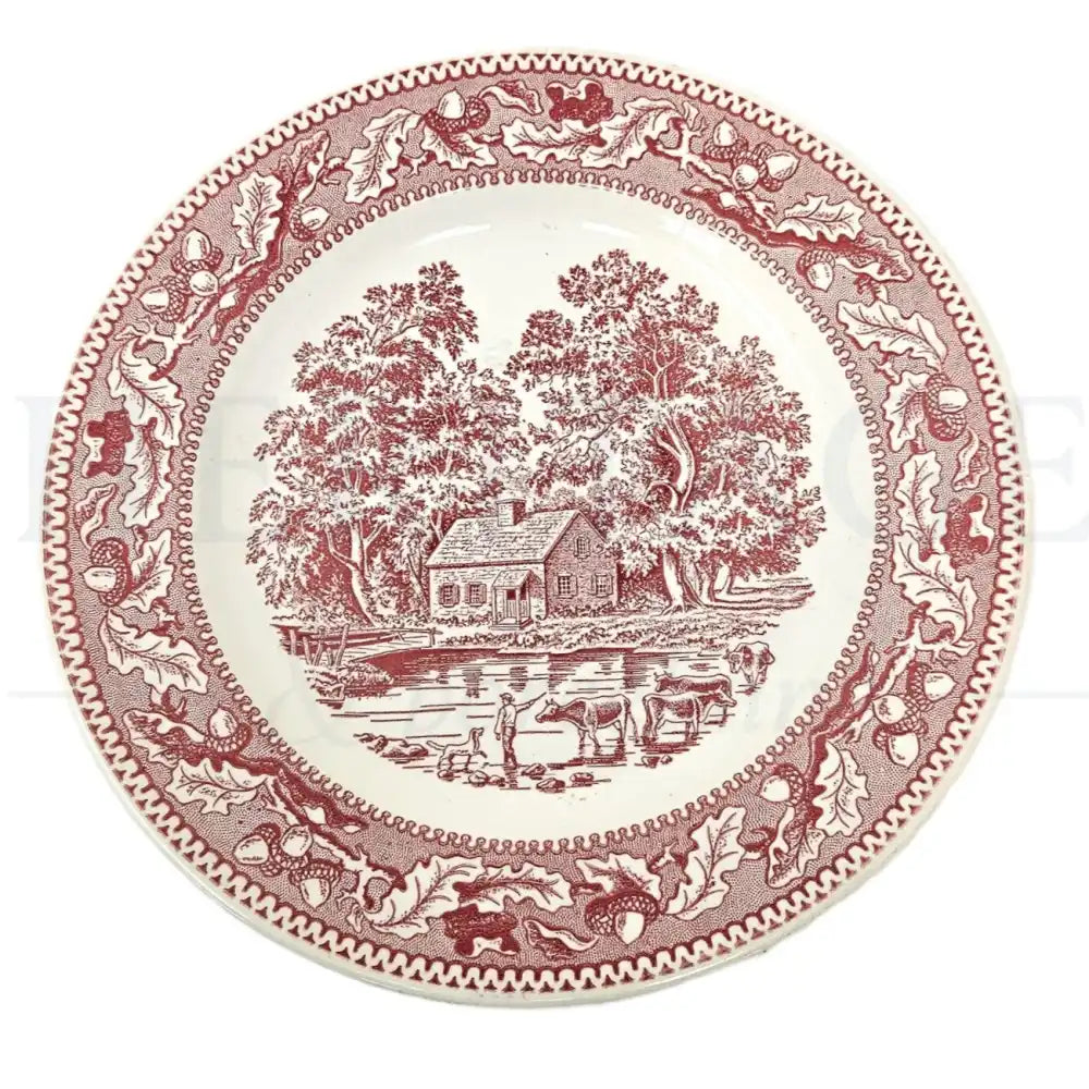 Vintage Royal USA Memory Lane Pink dinner plate, made in the USA, featuring the classic pink floral pattern.