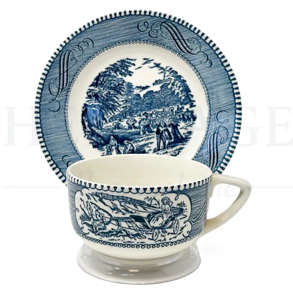 Flat Cup & Saucer Set – Currier & Ives Blue - England - Flat Cup & Saucer Set