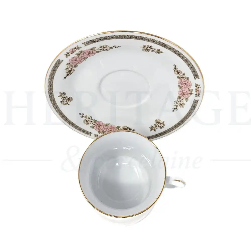 Vintage Floral Mist Flat Cup & Saucer Set by Fairfield, made in Japan, featuring a delicate floral pattern.