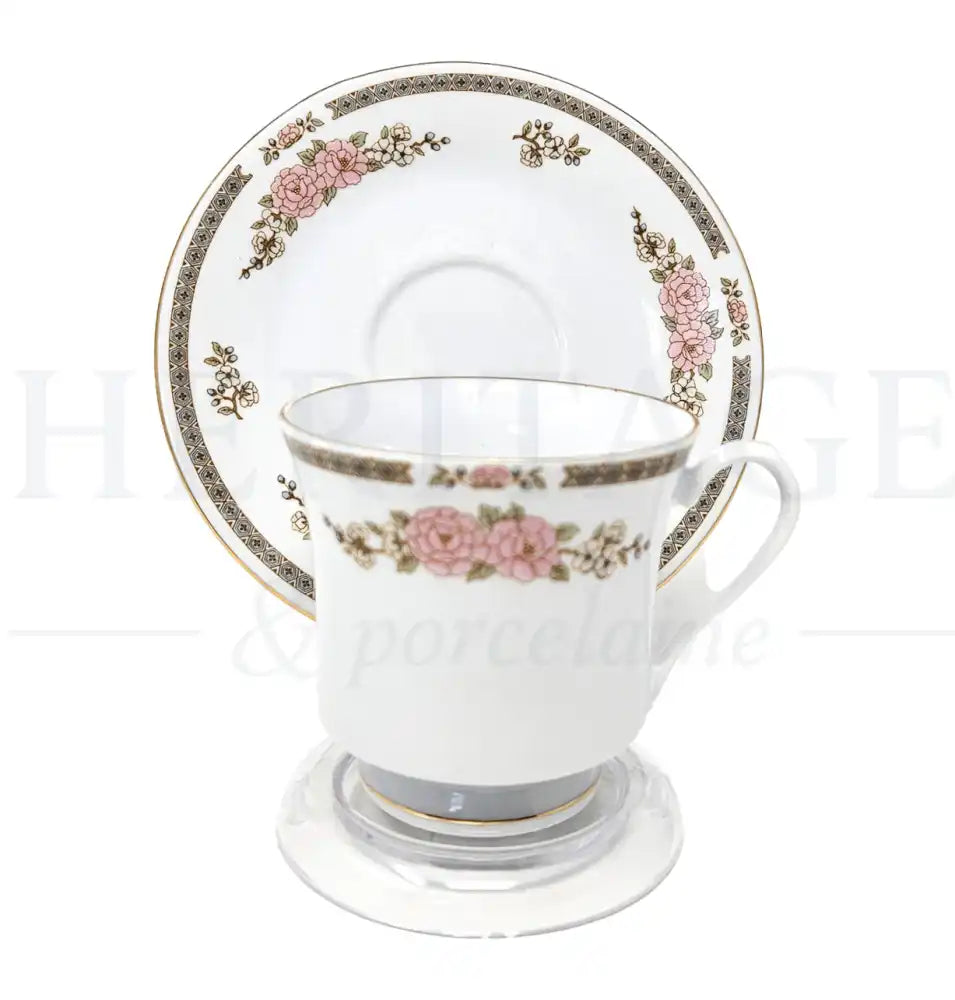 Vintage Floral Mist Flat Cup & Saucer Set by Fairfield, made in Japan, featuring a delicate floral pattern.