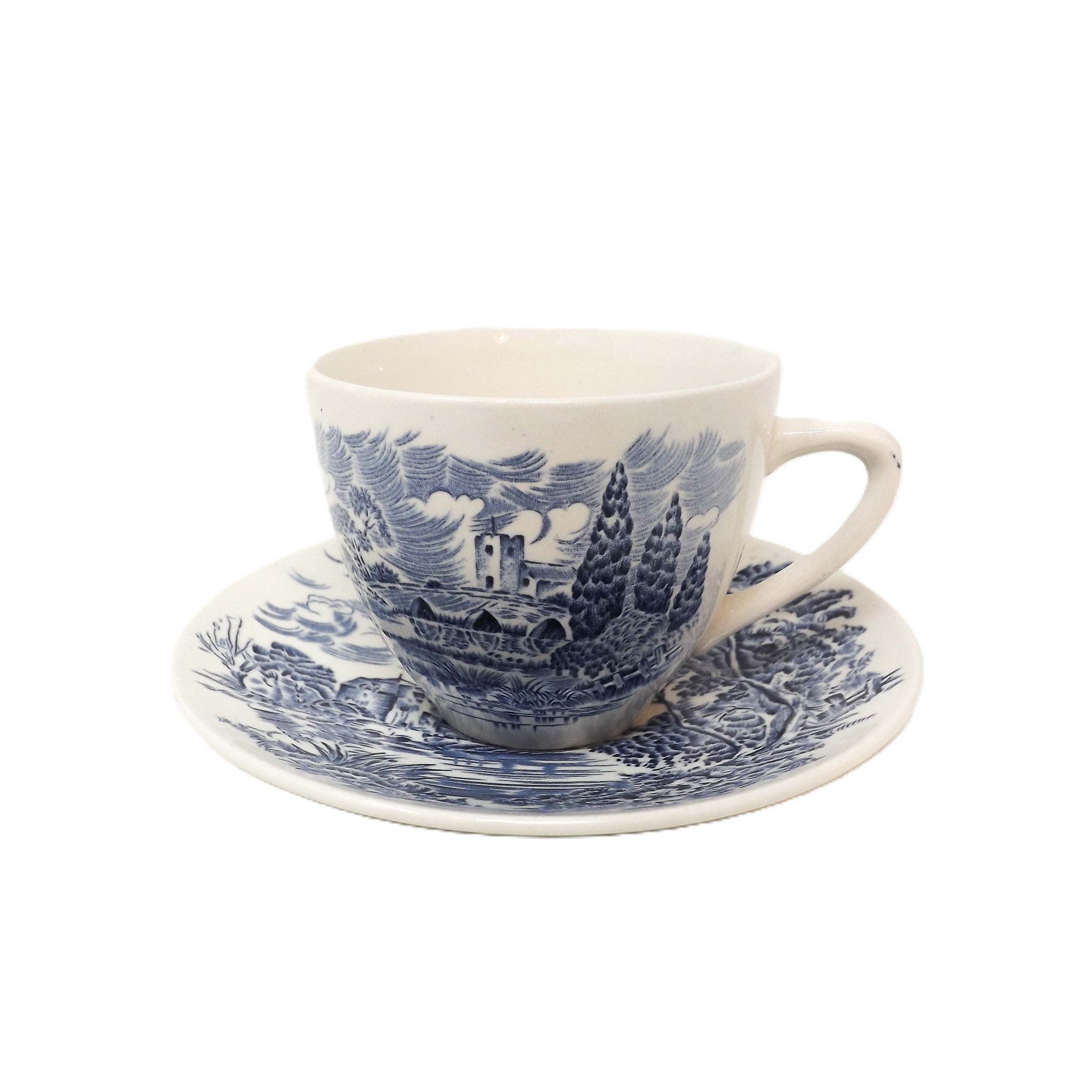 Ensemble tasse plate et soucoupe - Country Side White & Blue - Angleterre