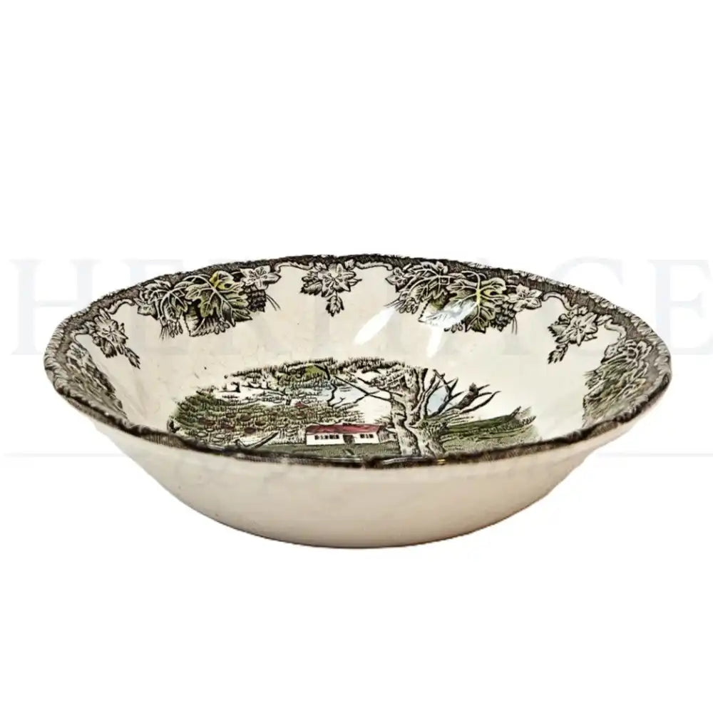 Johnson Brothers Friendly Village fruit & dessert bowl featuring the classic vintage scenic pattern with a charming English countryside design.