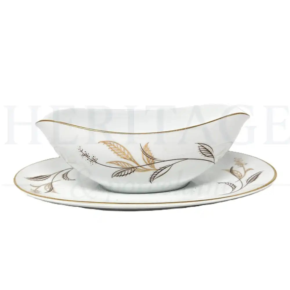 Vintage Jania Gravy Boat & Underplate by Noritake, made in Japan, featuring the classic Jania pattern.
