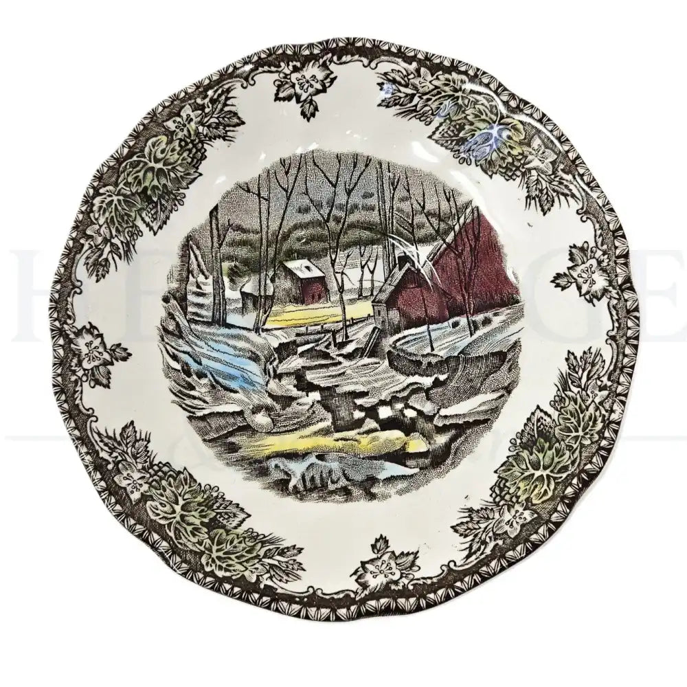 Johnson Brothers Friendly Village saucer featuring the classic vintage scenic pattern with a charming English countryside design.